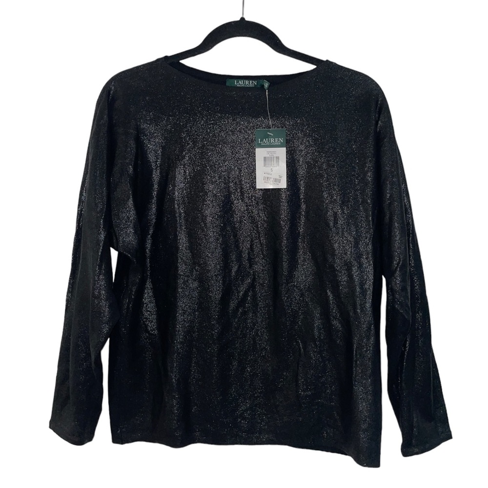 Ralph Lauren Womens Metalícese Black Dolman Sleeve Boat neck top size S